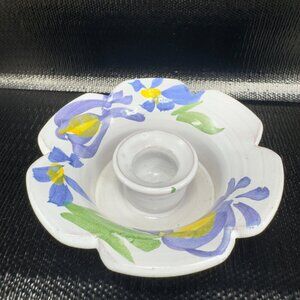 Hand Made Judy G Studio Pottery Candle Stick Holder Floral Pattern RedWare VTG